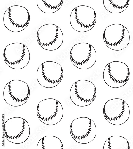 Vector seamless pattern of hand drawn sketch doodle outline baseball ball isolated on white background