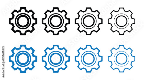 Set of black and blue gear icons isolated on transparent background