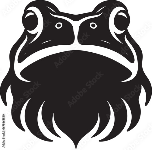 Stylized black and white frog head emblem iconic amphibian symbol bold graphic design