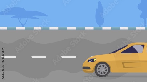 Red Hatchback Car Driving on a Road background stock