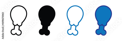Four stylized chicken drumstick icons in different colors and styles isolated on transparent background
