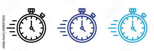 Fast stopwatch icon with motion lines indicating speed, isolated on transparent background