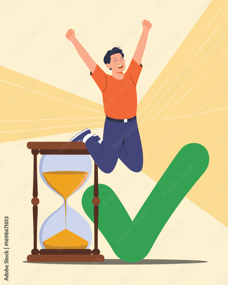 Fototapeta premium Happy individual celebrating successful task completion with efficient time and positive results