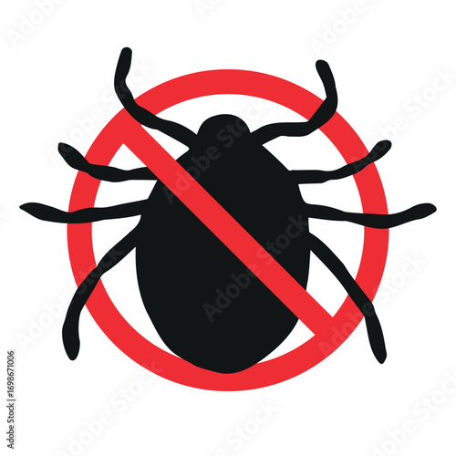 Vector hand drawn mite silhouette crossed in red circle isolated on white background