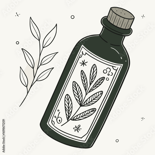 A vintage bottle with botanical illustration