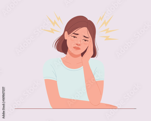 Woman experiencing headache A vector illustration of pain and discomfort
