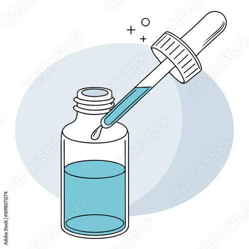 Dropper bottle with blue liquid for beauty