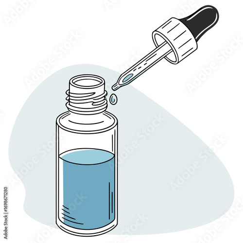 Dropper bottle with blue liquid for skincare