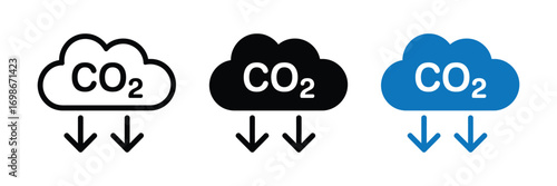 Co2 cloud icon with downward arrows, representing carbon dioxide emissions or reduction isolated on transparent background