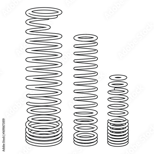 Technical line drawing of three compression springs with different spiral designs arranged horizontally on white background