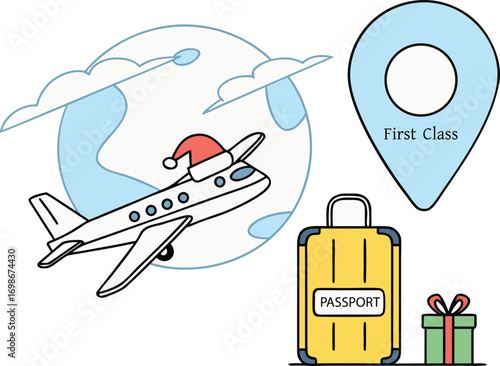Travel Airplane during christmas Luggage Firstclass — Premium Vacation Concept