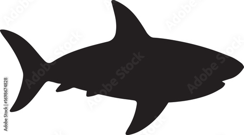Shark silhouette vector, fierce ocean predator illustration, perfect for marine and design projects.