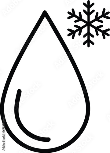 cold water drop with snowflake outline vector icon