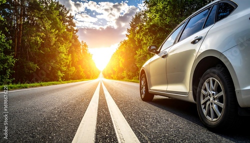 Road trip, car, summer sunset