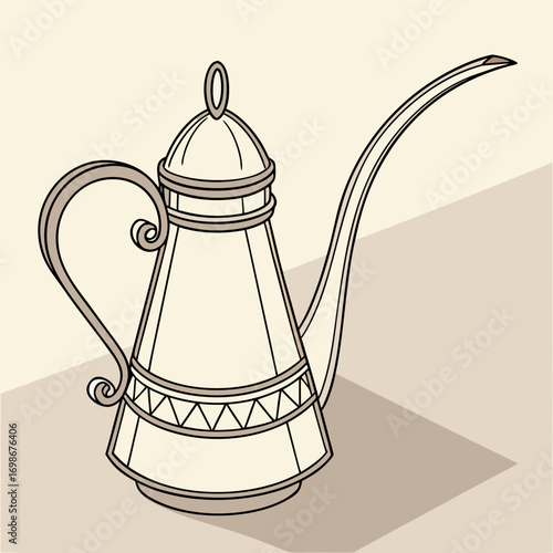 Elegant metal teapot with a long spout and decorative handle design