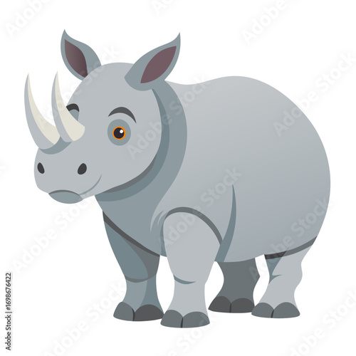 Adorable cartoon rhinoceros with a playful expression, perfect for children's books, educational materials, and wildlife conservation campaigns featuring charming animal characters