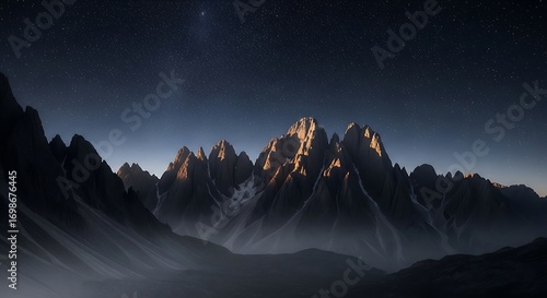 Majestic Mountain Range Under a Starry Night Sky