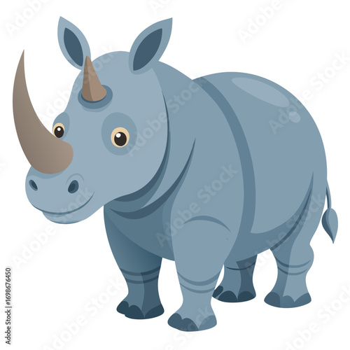 Adorable rhino cartoon illustration perfect for children's books and educational materials, a cute animal with a big horn, great for zoo themed projects and wildlife conservation