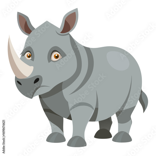 Adorable rhino character illustration with gentle eyes, perfect for children's books, wildlife education, or conservation campaigns, a cute depiction of this amazing animal