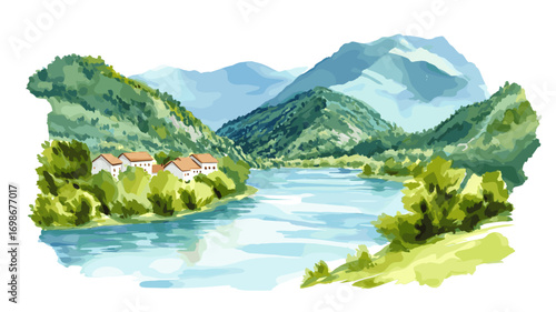 Tara National Park. Tara National Park watercolor vector illustration