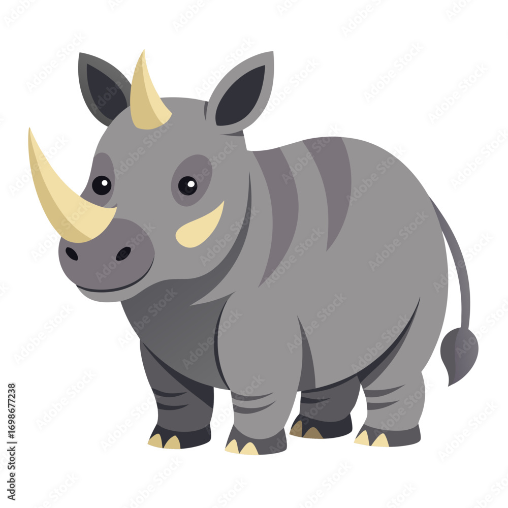 Naklejka premium Adorable rhino illustration ready for your next project, a charming cartoon with a simple design and appealing features perfect for children's books or educational material about wildlife