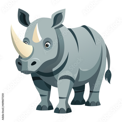 Majestic rhino with bold stripes, perfect for children's books and wildlife education, a charismatic animal with endearing features and a playful demeanor, ready to inspire
