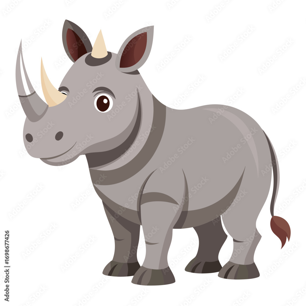 Obraz premium Adorable rhino cartoon character is ready for your design projects, perfect for children's books, educational materials, and fun branding, adding a touch of wildlife charm