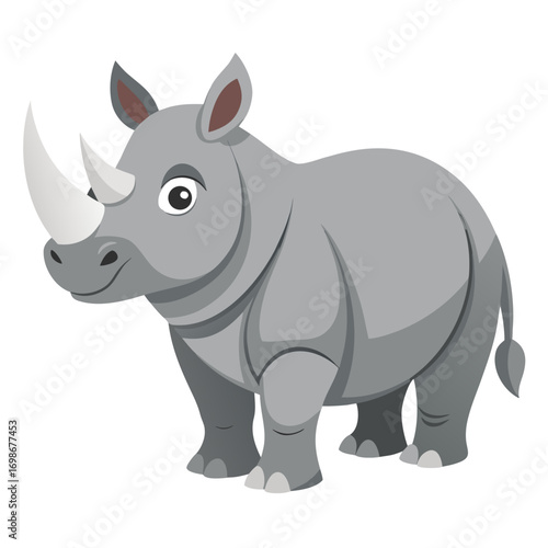 Adorable cartoon rhino for children's books and educational materials, perfect for adding a touch of wildlife charm and promoting animal awareness with its playful design