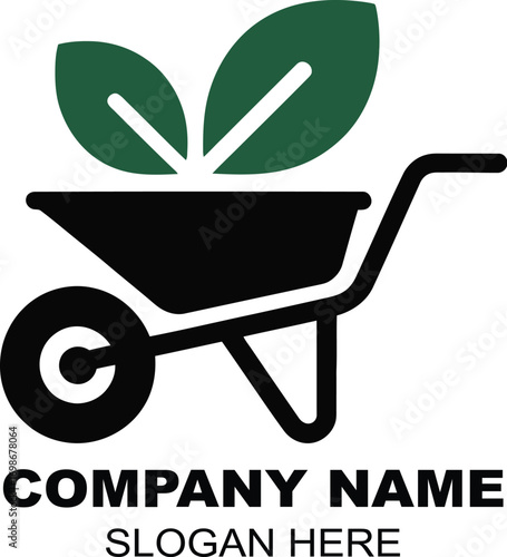 Wheelbarrow and Green Leaves Organic Gardening and Landscaping Services Logo