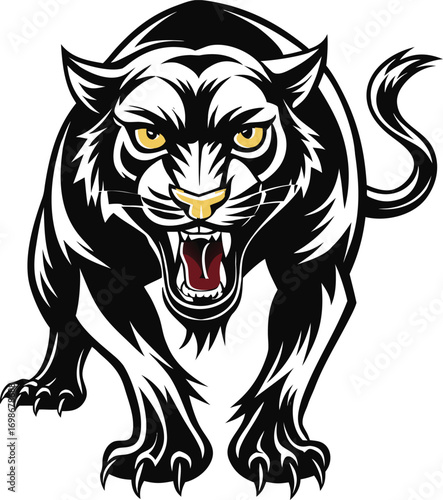 A dynamic vector illustration of a wild animal head, perfect for a tattoo or mascot design, symbolizing feline power