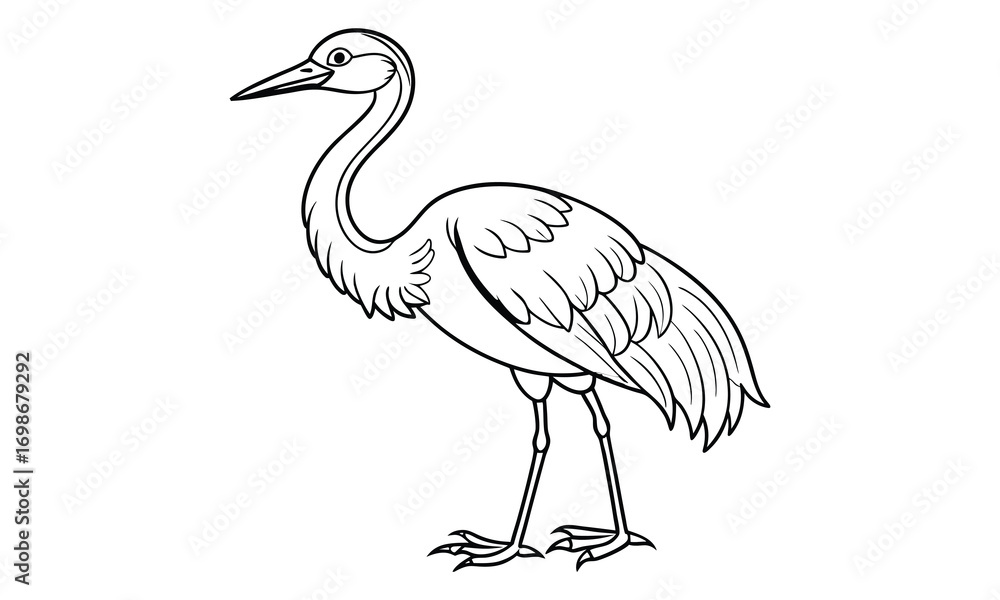 Obraz premium Crane Kids t shirt design silhouette and vector line art, High-Quality Illustration, Ideal for Relaxation and Stress Relief, Perfect for Adult Coloring Books and Printable Art Therapy.