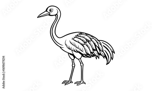 Crane Kids t shirt design silhouette and vector line art, High-Quality Illustration, Ideal for Relaxation and Stress Relief, Perfect for Adult Coloring Books and Printable Art Therapy.