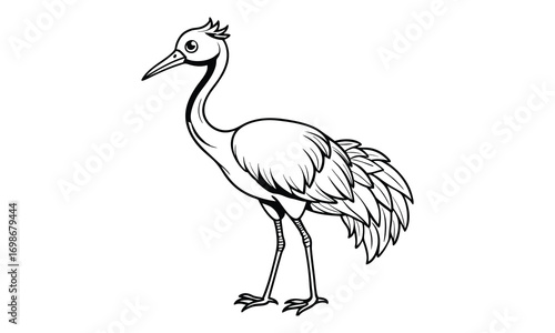 Crane Kids t shirt design silhouette and vector line art, High-Quality Illustration, Ideal for Relaxation and Stress Relief, Perfect for Adult Coloring Books and Printable Art Therapy.