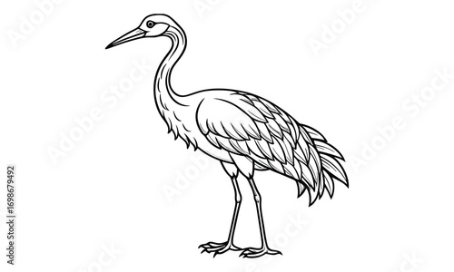 Crane Kids t shirt design silhouette and vector line art, High-Quality Illustration, Ideal for Relaxation and Stress Relief, Perfect for Adult Coloring Books and Printable Art Therapy.