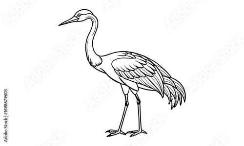 Crane Kids t shirt design silhouette and vector line art, High-Quality Illustration, Ideal for Relaxation and Stress Relief, Perfect for Adult Coloring Books and Printable Art Therapy.