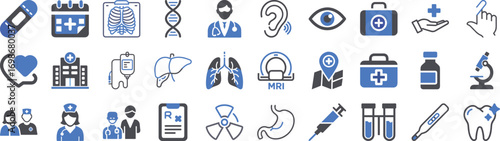 Comprehensive hospital and medical icons collection for healthcare and science communication projects vector