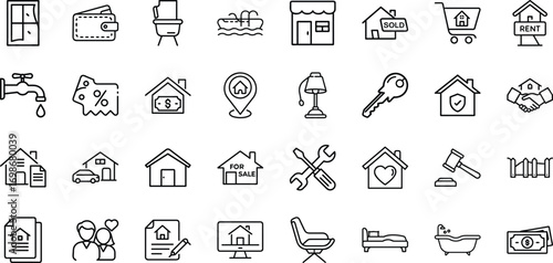 Hand drawn real estate icons collection for property business and sales concepts vector