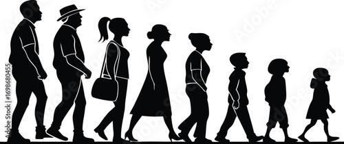 Striking silhouette of a multi generational family walking together, representing unity and connection