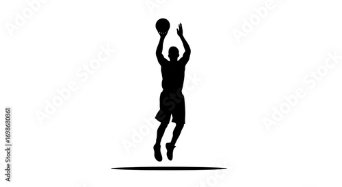 Dynamic basketball player silhouette leaps high for an epic slam dunk shot action