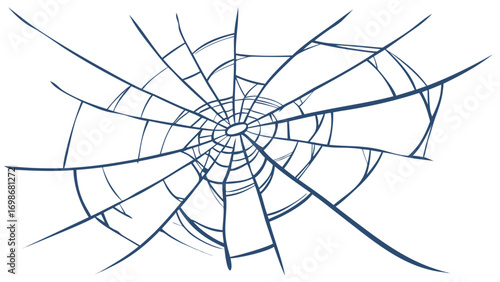 Illustration of a shattered glass surface with radial cracks emanating from the center point design
