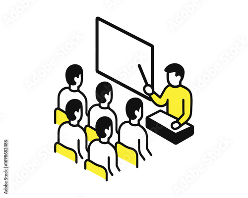 A simple vector illustration of a presentation, class, or briefing session