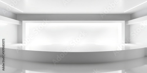 Wallpaper Mural Modern minimalist white reception desk area with bright illuminated background and curved counter Torontodigital.ca