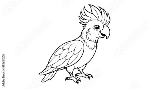 Cockatoo Kids t shirt design silhouette and vector line art, High-Quality Illustration, Ideal for Relaxation and Stress Relief, Perfect for Adult Coloring Books and Printable Art Therapy.