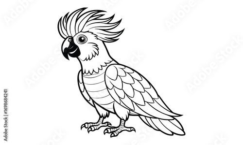 Cockatoo Kids t shirt design silhouette and vector line art, High-Quality Illustration, Ideal for Relaxation and Stress Relief, Perfect for Adult Coloring Books and Printable Art Therapy.