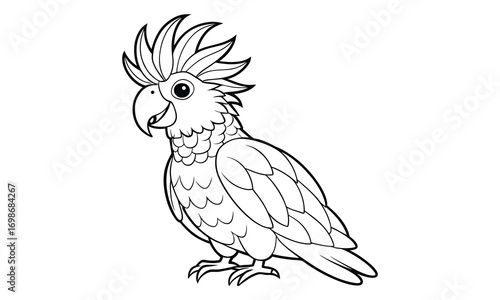 Cockatoo Kids t shirt design silhouette and vector line art, High-Quality Illustration, Ideal for Relaxation and Stress Relief, Perfect for Adult Coloring Books and Printable Art Therapy.