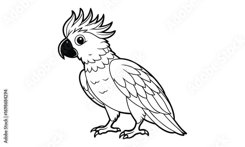 Cockatoo Kids t shirt design silhouette and vector line art, High-Quality Illustration, Ideal for Relaxation and Stress Relief, Perfect for Adult Coloring Books and Printable Art Therapy.