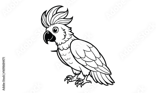 Cockatoo Kids t shirt design silhouette and vector line art, High-Quality Illustration, Ideal for Relaxation and Stress Relief, Perfect for Adult Coloring Books and Printable Art Therapy.