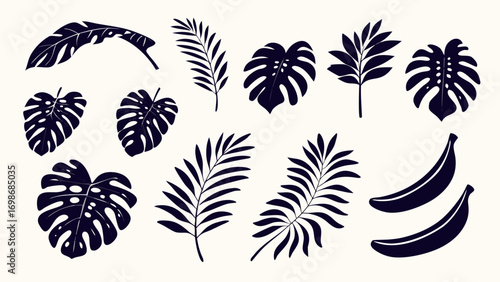 Stylish tropical leaves and bananas collection perfect for vibrant summer designs and patterns