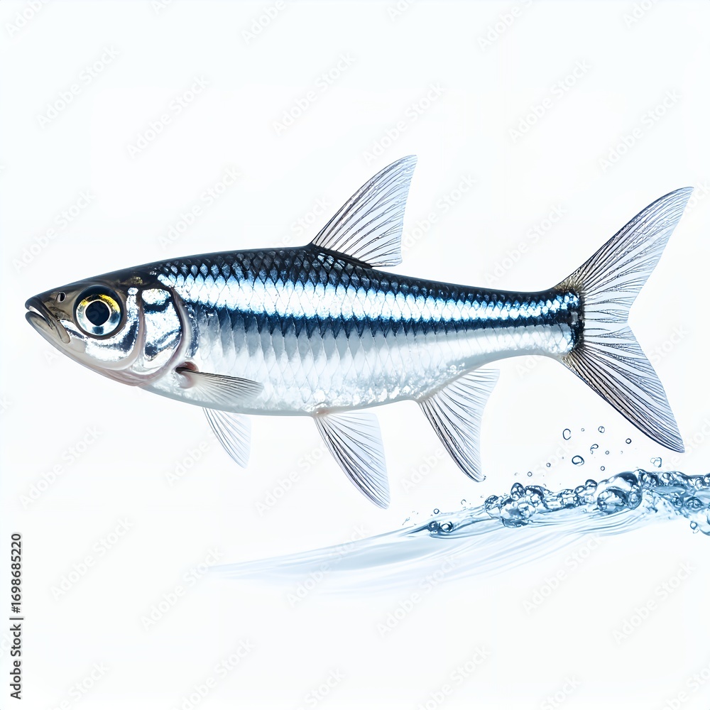 Fototapeta premium Elegant silver fish shimmering with aquatic grace a captivating underwater scene on white background