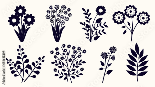 Diverse elegant floral silhouettes bring natural beauty and botanical charm to any design project